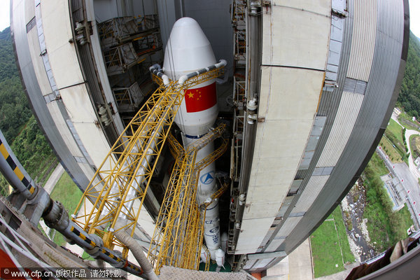 Communication satellite Zhongxing-1A carried by a Long March-3B rocket carrier prepares to blast off from the Xichang Satellite Launch Center in the Southwest China's Sichuan province, Sept 19, 2011. China launches new communication satellite