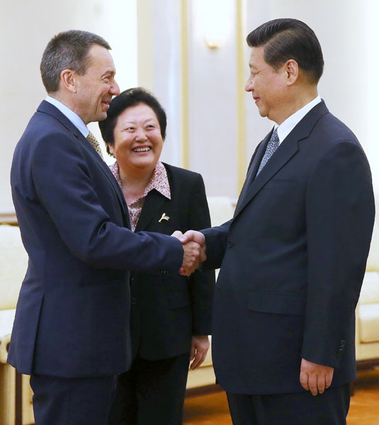 President Xi Jinping meets with Peter Maurer, president of the International Committee of the Red Cross in Beijing on Monday. Xu Jingxing / China Daily Work with Red Cross to get boost