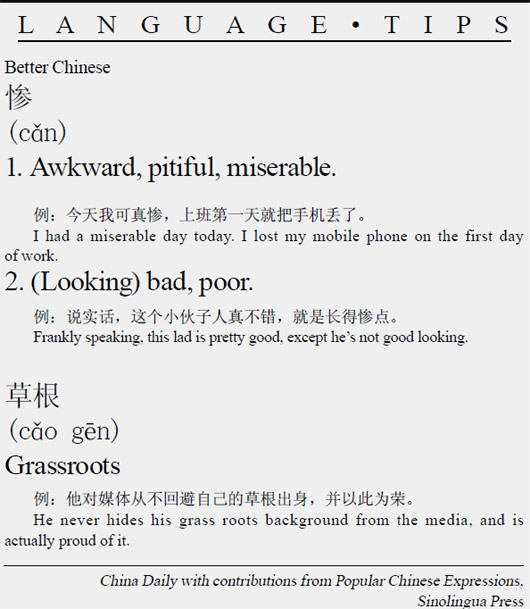 慘 Awkward; 草根 Grassroots