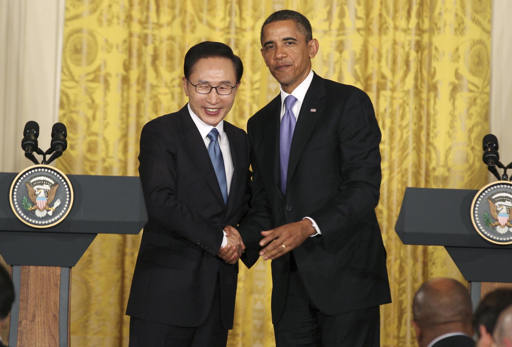 李明博美國(guó)行收獲多 自貿(mào)協(xié)定有望加深同盟關(guān)系