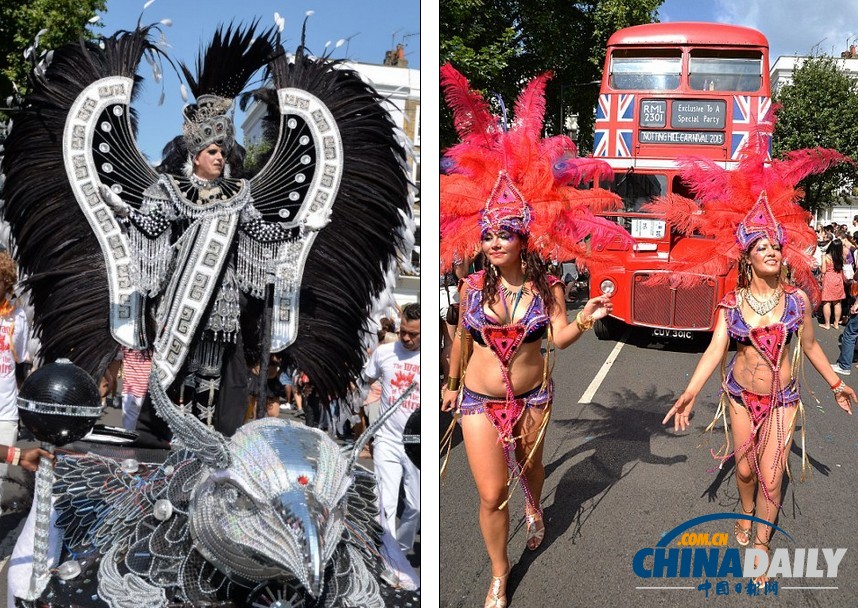 英國諾丁山狂歡節(jié) 陽光、美女匯聚成歡樂海洋（圖）