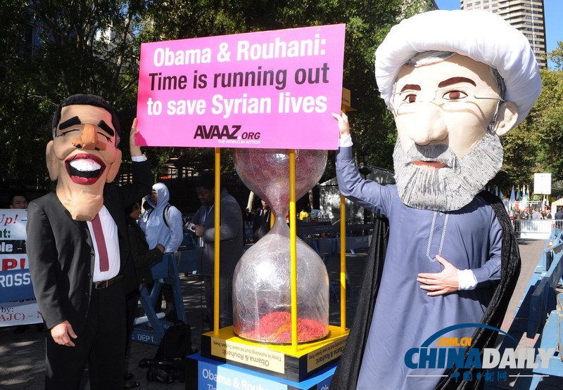 民間組織扮奧巴馬與魯哈尼 呼吁兩國(guó)助敘利亞結(jié)束內(nèi)戰(zhàn)