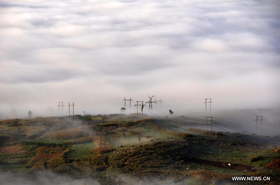 Advection fog seen at Caohai National Nature Reserve in Guizhou